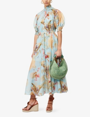 Zimmermann Women Aqua Palm Floral Habotai Silk Ascension Maxi Dress In Blue