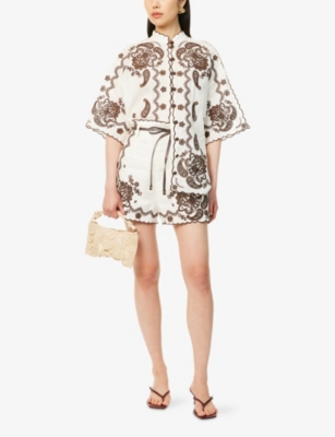 Zimmermann Ascension Leather-trimmed Broderie Anglaise Linen Shirt