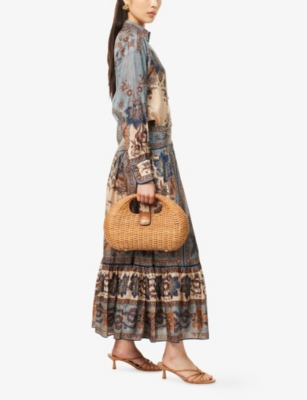 Shop Zimmermann Womens Blue Cream Indienne Ascension Tiered Silk Midi Skirt Xs