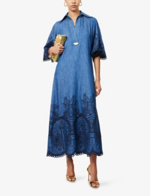 ZIMMERMANN: Coco Embroidered Denim Maxi Dress