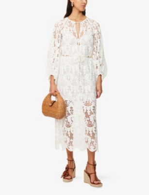 ZIMMERMANN WOMENS IVORY COCO LACE WOVEN MIDI DRESS XS 