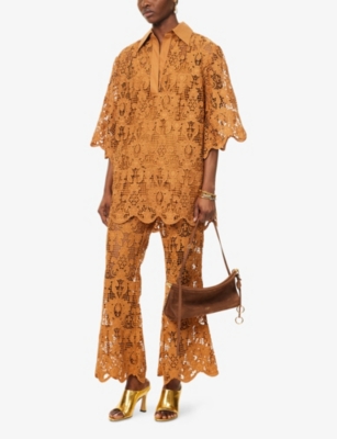 ZIMMERMANN WOMENS COCO LACE V-NECK WOVEN TOP BISCUIT XXS 