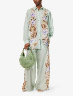 ZIMMERMANN WOMENS SAGE MULTI FLORAL COCO FLORAL SILK SHIRT XS 