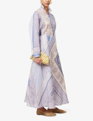 Zimmermann Womens Blue Bandana Lucky Bias-cut Linen Maxi Skirt