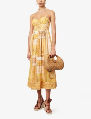 Zimmermann Womens Mustard Bandana Lucky Corset Cotton Midi Dress Xl In Yellow
