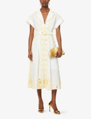 Zimmermann Womens Ivory Lemon Lucky Embroidered Linen Midi Dress