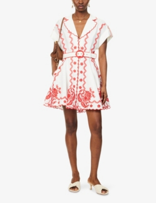 ZIMMERMANN: Lucky Embroidered Linen Mini Dress