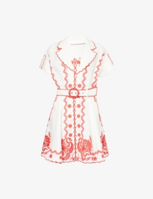 Zimmermann Womens Ivory Red Lucky Embroidered Linen Mini Dress