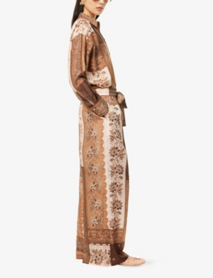 Zimmermann Lucky Brown Pants With Elastic Drawstring Waist And All-over Floral Print In Silk Woman