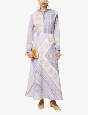 Zimmermann Mixed-print Shirt With Button Front In Blue