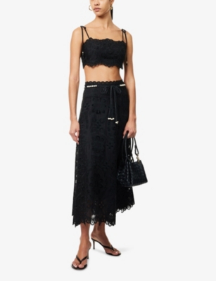 Shop Zimmermann Womens  Rhiannon Embroidered Cotton Midi Skirt