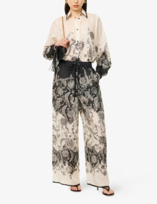 Zimmermann White Floral And Paisley Print Shirt With Contrasting Trim In Multi