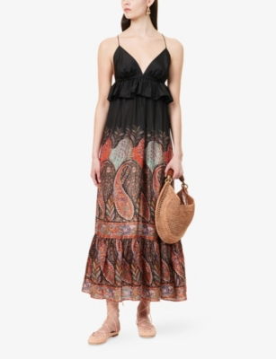 Shop Zimmermann Womens  Rhiannon Ruffled Silk Maxi Dress In Black Paisley