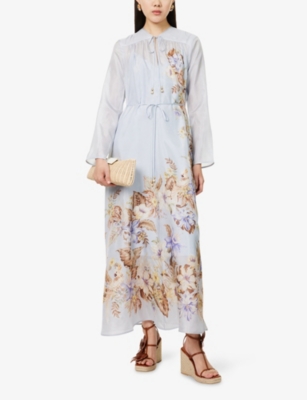 Zimmermann Women Powder Blue Multi Floral Silk Habotai Coco Maxi Dress In Purple