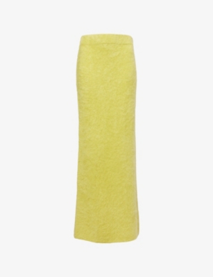Soft Goat Womens Regular-fit Brushed Cashmere-knit Midi Skirt Lime Xs