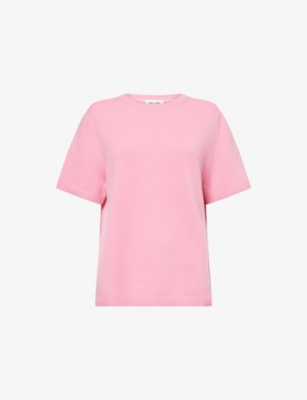 Soft Goat Womens Oversized Ribbed-trim Cashmere-knit Top Pink