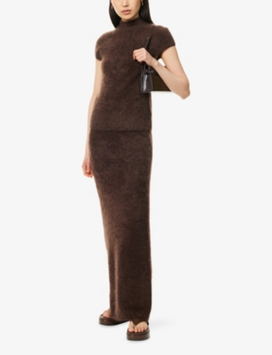 Soft Goat Long Mocha-coloured Brushed Cashmere Skirt