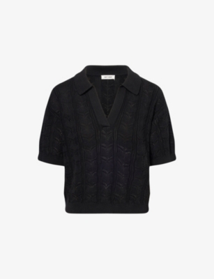 Soft Goat Womens Regular-fit Polo-collar Cotton-and-cashmere Top Black Xs