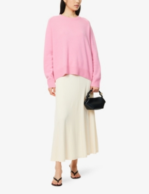 Soft Goat Womens Pink Relaxed-fit Ribbed-trim Cashmere-knit Jumper