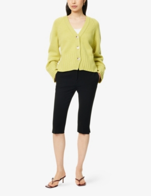 Soft Goat Womens Regular-fit V-neck Cashmere-knit Cardigan Lime