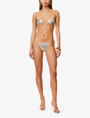 JADED LONDON WOMENS MULTI BUTTON SELF-TIE STRETCH-WOVEN BIKINI BOTTOMS 