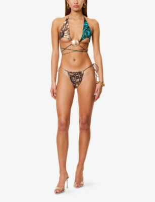 JADED LONDON WOMENS MULTI TIE-SIDE GRAPHIC-PATTERN STRETCH-WOVEN BIKINI BOTTOMS 