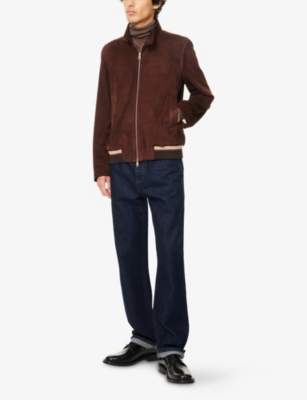 PAUL SMITH: Striped-Trim Regular-Fit Suede Jacket