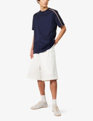 PAUL SMITH: Crewneck Striped-Panel Cotton T-shirt