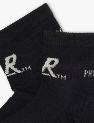 Rototo Mens Black R1550 Logo Cotton-blend Ankle Socks In Black