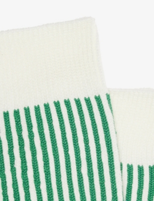 Rototo Mens White/green Vertical Stripe Ribbed Woven Socks In Multi