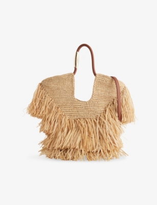 ZIMMERMANN: Goldentime Small Fringed Raffia Tote Bag