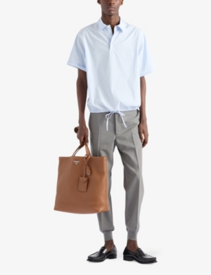 PRADA: Short-Sleeve Logo-Embroidered Cotton Shirt