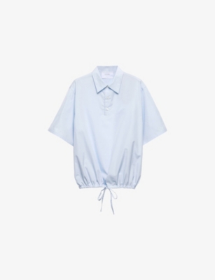 PRADA: Short-Sleeve Logo-Embroidered Cotton Shirt