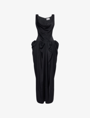 Vivienne Westwood Mens Black Sunday Garden Cowl-neck Woven Midi Dress
