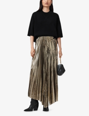Allsaints Womens Bronze Gold Jax Metallic Woven Maxi Skirt In Multi