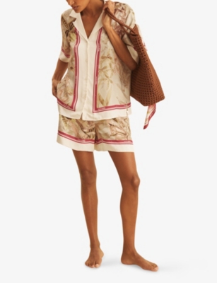 Reiss Womens Light Khaki Santana Floral Striped Woven Shorts In Light Khaki