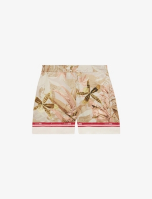 Reiss Womens Light Khaki Santana Floral Striped Woven Shorts In Light Khaki
