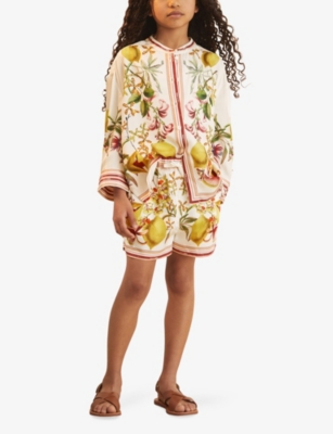 REISS: Sammie Graphic-Print Satin Shorts 13-14 Years