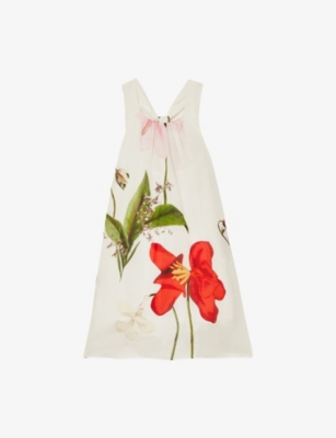 REISS: NYBG Aria Floral-Print Linen-Blend Maxi Dress 13-14 Years