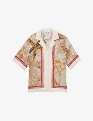Shop Reiss Womens Light Khaki Nybg Santana Floral Stripe-print Satin Co-ord Top