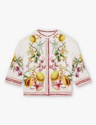 REISS: NYBG Winona Floral Stripe-Print Woven Co-Ord Top 4-9 Years