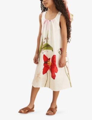REISS: Aria Floral-Print Scoop-Neck Linen-Blend Maxi Dress 9-13 Years