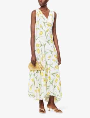 Rodarte Womens White/yellow Tulip Cowl-neck Silk Maxi Dress In White