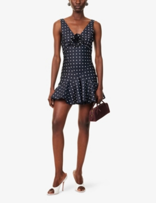 Rodarte Flower-detailed Polka-dot Silk-twill Mini Dress In Black