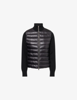 Moncler Womens Black Hybrid Logo-badge Nylon And Wool Cardigan In Black