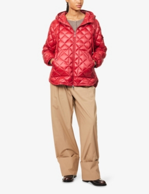 Moncler Womens Medium Red Relaxed-fit Hooded Shell-down Jacket