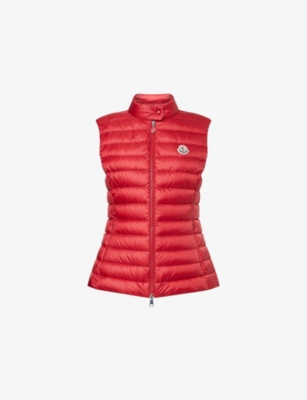 Moncler Womens Medium Red Igens Flared Shell-down Gilet