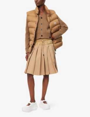 MONCLER: Pleated Elasticated Woven Mini Skirt