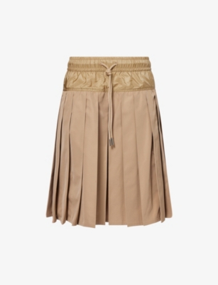 MONCLER: Pleated Elasticated Woven Mini Skirt