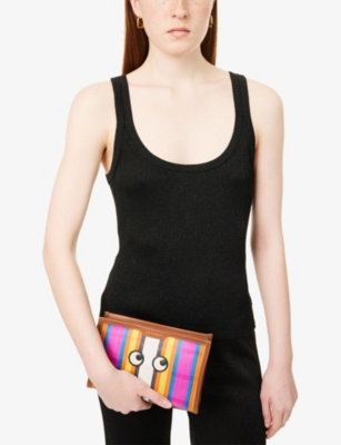 ANYA HINDMARCH: Striped Eyes Mesh and Leather Pouch